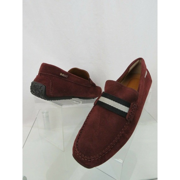 BALLY PEARCE BURGUNDY SUEDE WEB LETTERIG LOGO DRIVING LOAFERS US 8.5 D 41.5 main image 5